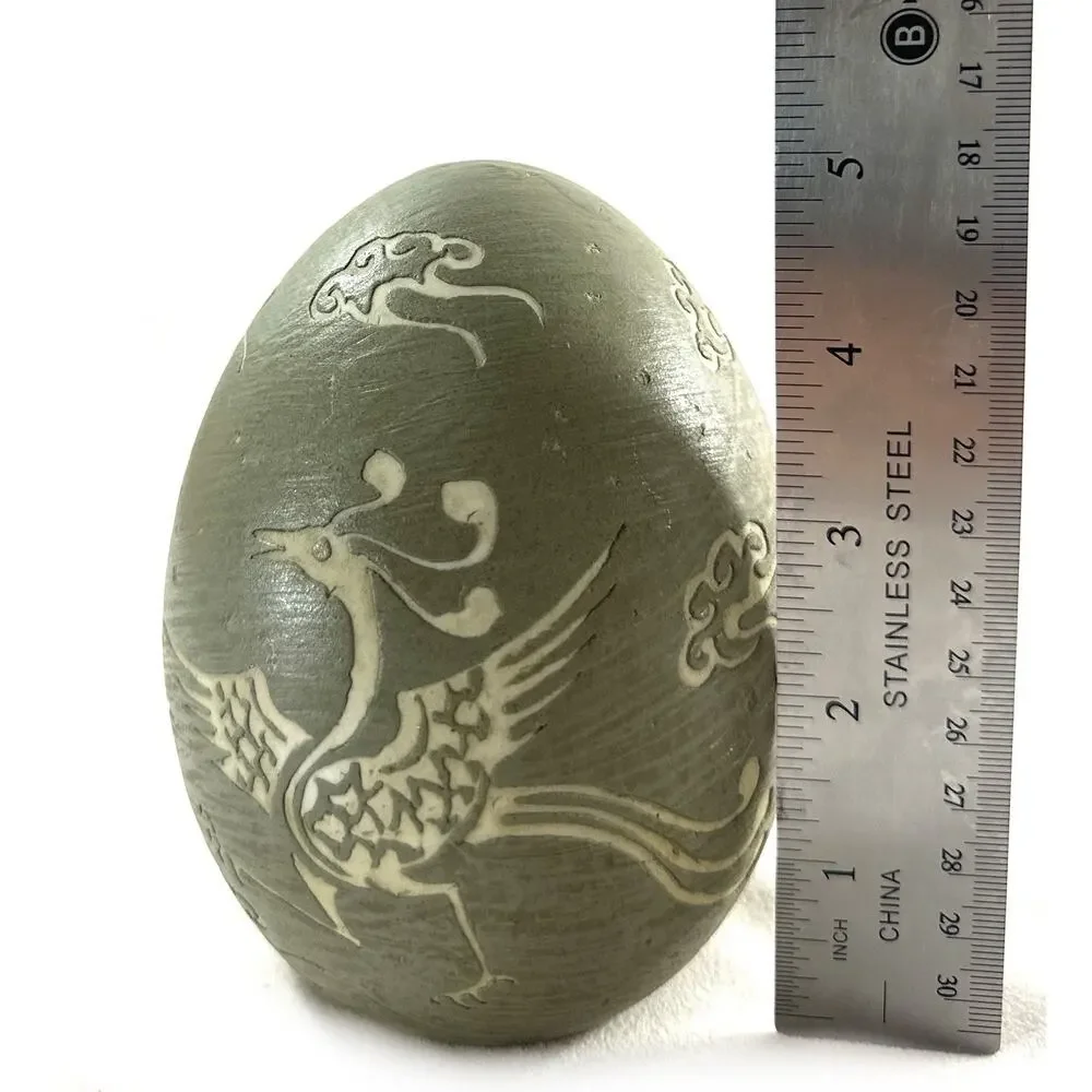 Bombay Co Asian Phoenix Decorative Ceramic Egg Celadon Green 5” Chinoiserie